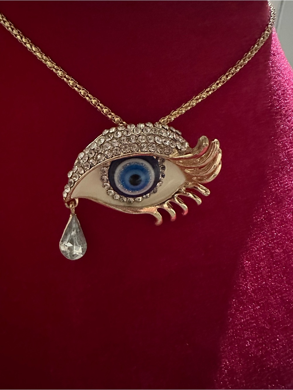 Betsy Johnson Gold-Tone Blue Evil Eye Teardrop Pendant Necklace